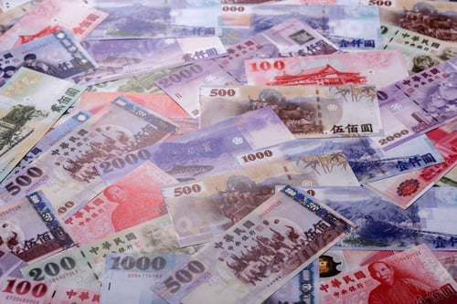 Preview: Taiwan, Taiwanese paper banknotes and coins, dollars of various denominations. Taiwanese dollars