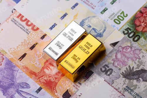 Preview: Gold and silver bullion or ingots as metals for bank storage, investments. Gold and silver bars