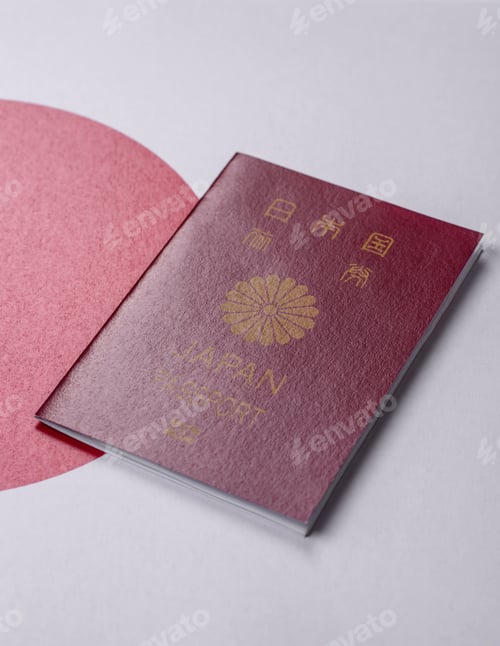 Preview: Japanese passport or id document with tickets for flight, travel, border crossing. Japan passport