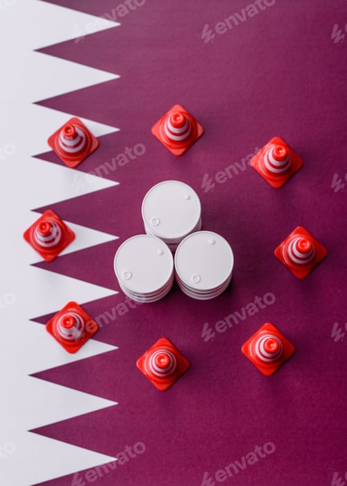Preview: The cargo container ban on the Qatari flag as a conceptual backdrop. The cargo container embargo