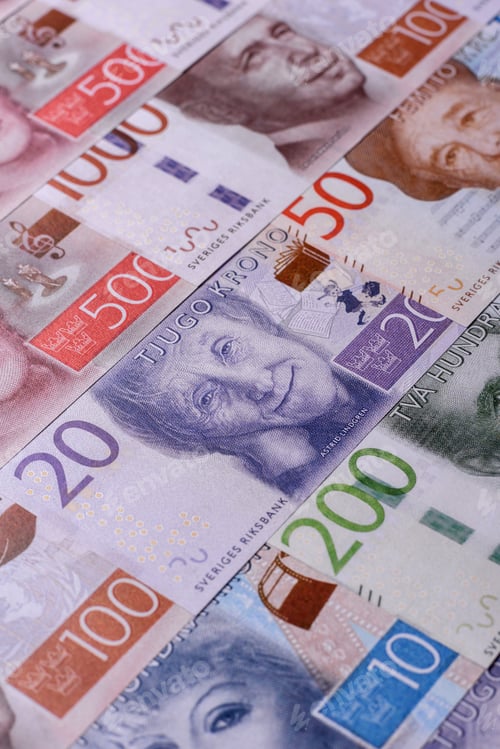 Vista previa: Sweden, Swedish paper money, real banknotes as currency for exchange or travel. Swedish money