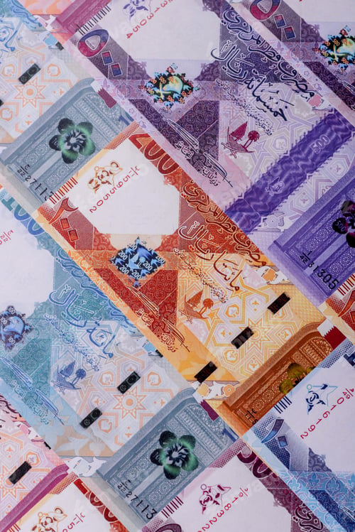 Preview: Qatar paper money, the Qatari riyal as a tool for financial transactions and trade. Qatari money