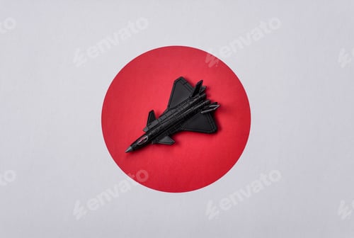 Preview: A fighter jet against the Japanese flag as a conceptual background representing defense