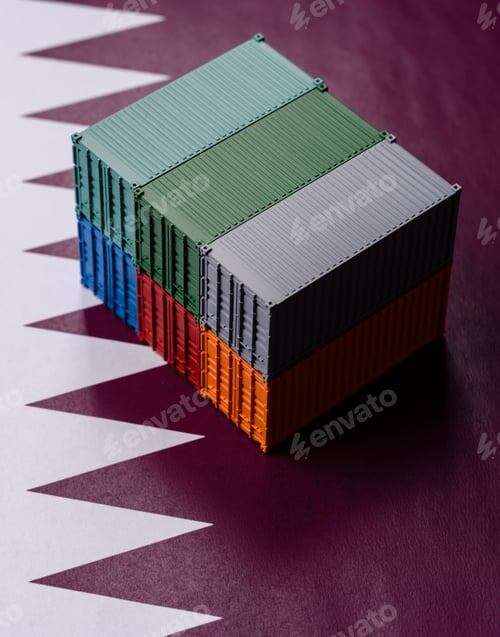 Preview: Cargo containers on the china flag as a conceptual backdrop for goods export. Cargo containers