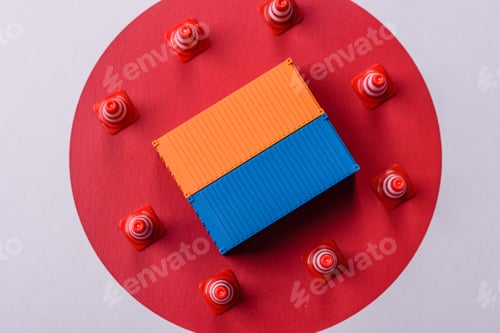 Preview: The cargo container ban on the japanese flag as a conceptual backdrop. The cargo container embargo