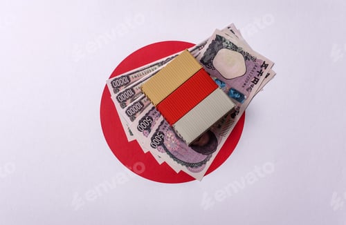 Preview: Cargo containers on the japanese flag as a conceptual backdrop. Cargo containers