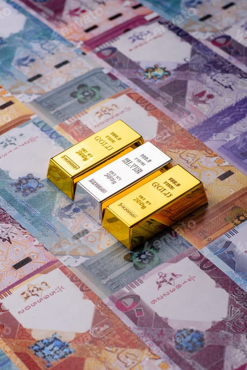 Preview: Gold and silver bullion or ingots as metals for bank storage, investments. Gold and silver bars
