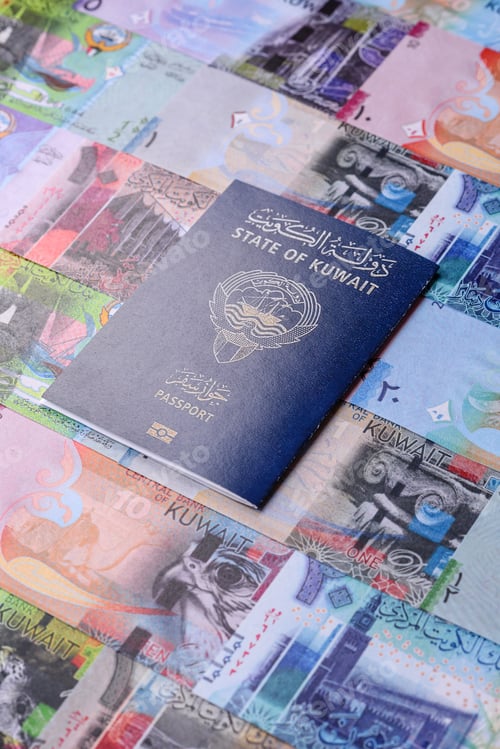 Preview: Kuwaiti passport for travelling, flying and doing business. Kuwait document, id
