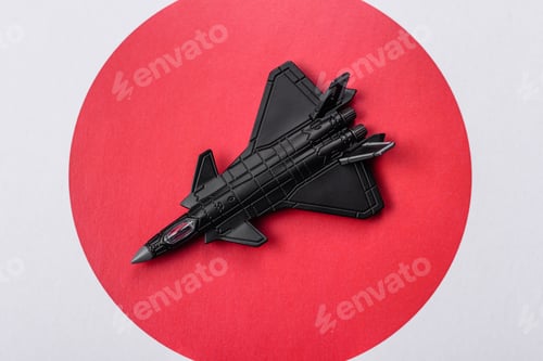 Preview: A fighter jet against the Japanese flag as a conceptual background representing defense