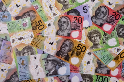 Preview: Australia, Australian paper money and coins, cash for financial transactions. Australian dollars