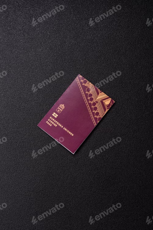 Preview: Sweden, swedish passport or id document with tickets for flight, travel. Swedish passport