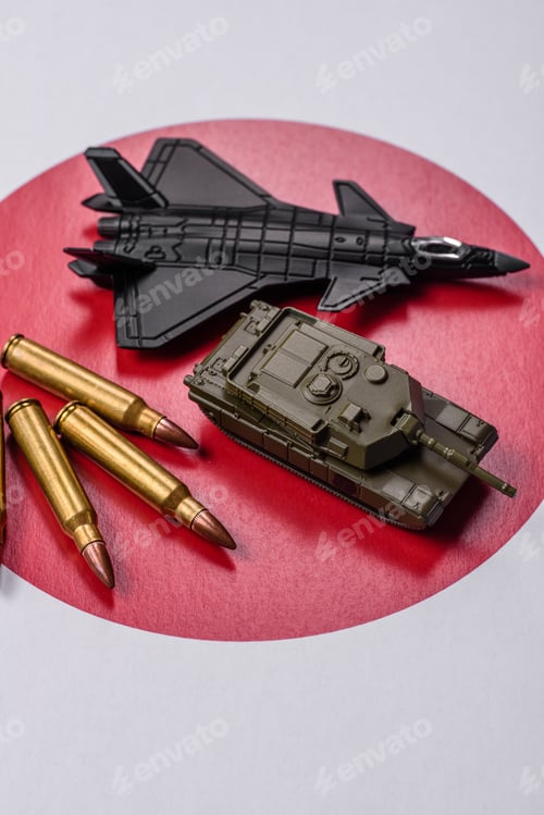 Preview: A fighter jet against the Japanese flag as a conceptual background representing defense