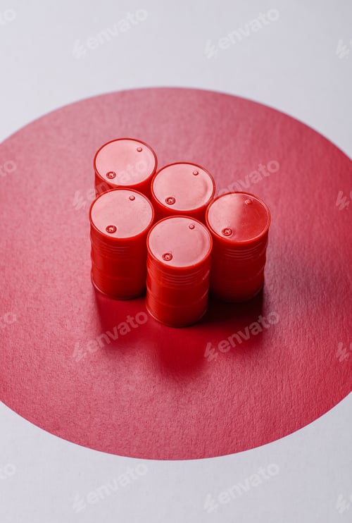 Preview: Metal barrels containing oil, gas, or chemicals, with a prohibition sign. Oil barrels