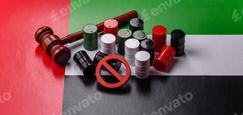 Preview: The cargo container ban on the UAE flag as a conceptual backdrop . The cargo container embargo