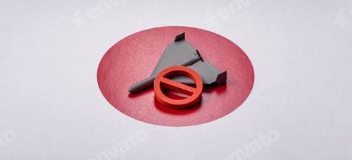 Preview: A Shahed drone featuring a prohibition symbol on the Japanese flag as a conceptual background