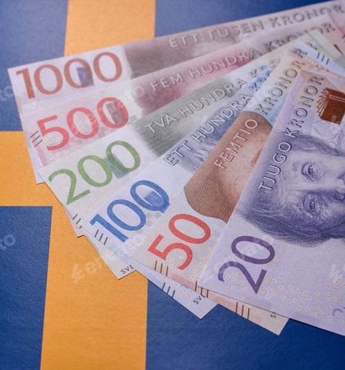 Preview: Sweden, Swedish paper money, real banknotes as currency for exchange or travel. Swedish money