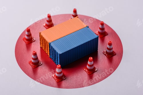Preview: The cargo container ban on the japanese flag as a conceptual backdrop. The cargo container embargo