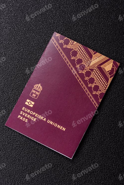 Preview: Sweden, swedish passport or id document with tickets for flight, travel. Swedish passport
