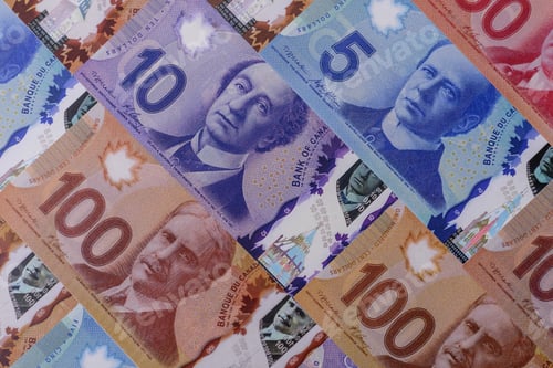 Preview: Money, currency of Canada, dollar banknotes of various denominations. Canadian money