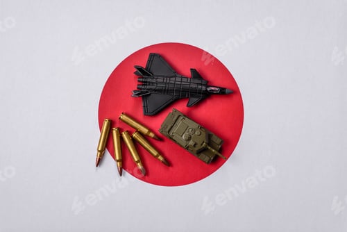 Preview: A fighter jet against the Japanese flag as a conceptual background representing defense
