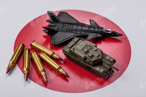 Preview: A fighter jet against the Japanese flag as a conceptual background representing defense
