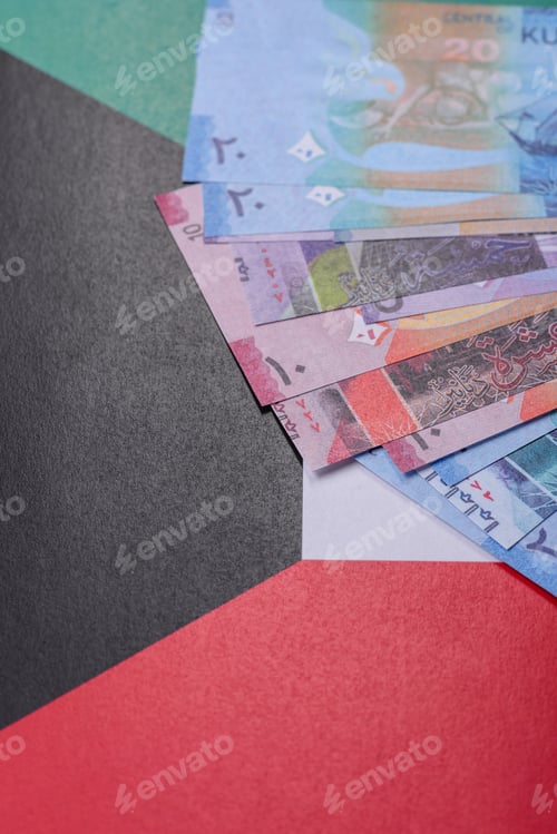 Preview: Kuwait paper money, dinar banknotes as currency for exchange or travel. Kuwaiti money
