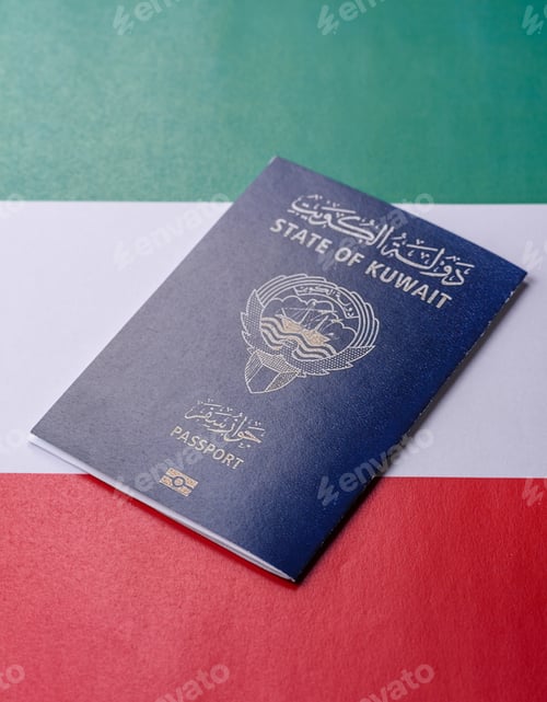 Preview: Kuwaiti passport for travelling, flying and doing business. Kuwait document, id