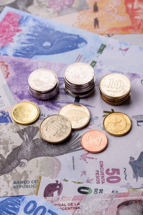 Preview: Argentina paper money, peso in various denominations. Argentine money