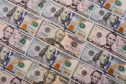 Preview: Paper US dollar bills of various denominations and cent coins as a business tool. Cash US dollars