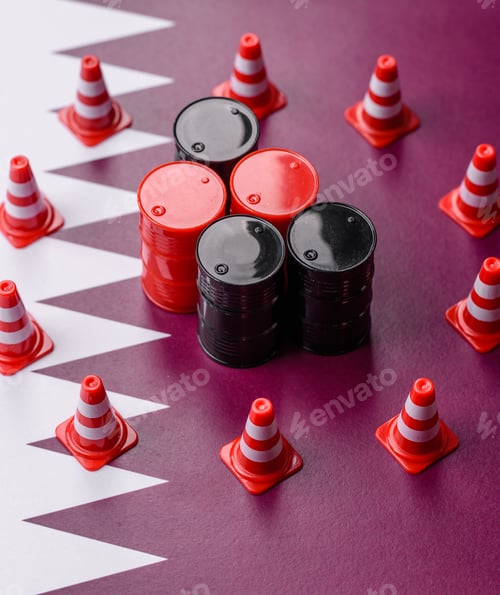 Preview: The cargo container ban on the Qatari flag as a conceptual backdrop. The cargo container embargo