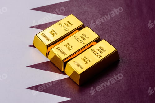 Preview: Qatari gold bars or ingots as a tool for balance, financial investment. Qatari gold bars