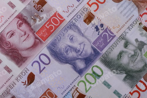 Preview: Sweden, Swedish paper money, real banknotes as currency for exchange or travel. Swedish money