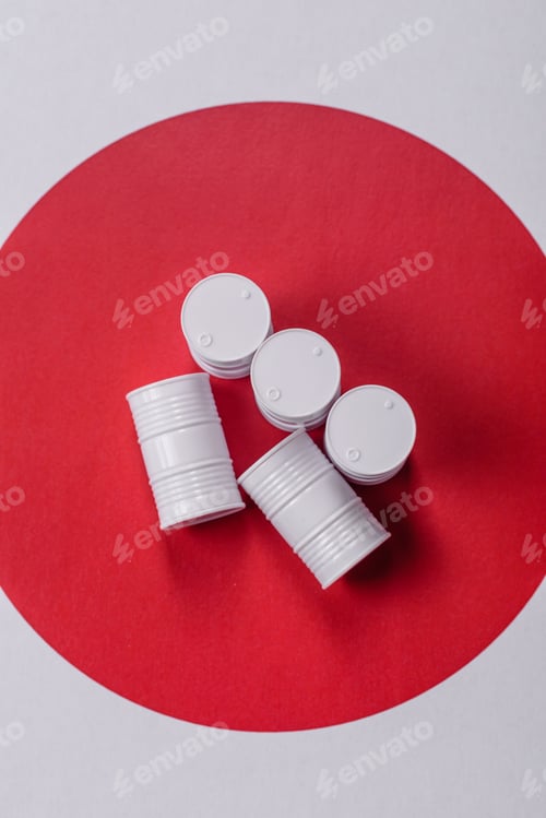 Preview: Metal barrels containing oil, gas, or chemicals, with a prohibition sign. Oil barrels