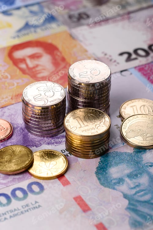 Preview: Argentina paper money, peso in various denominations. Argentine money