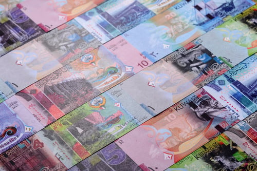 Preview: Kuwait paper money, dinar banknotes as currency for exchange or travel. Kuwaiti money
