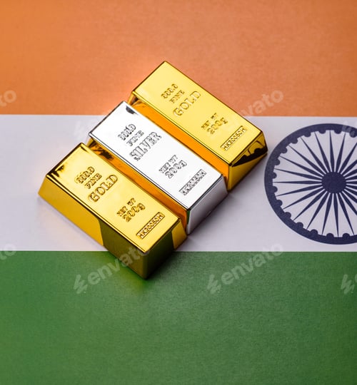 Preview: Gold and silver bullion or ingots as metals for bank storage, investments. Gold and silver bars