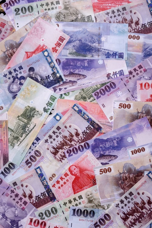 Preview: Taiwan, Taiwanese paper banknotes and coins, dollars of various denominations. Taiwanese dollars