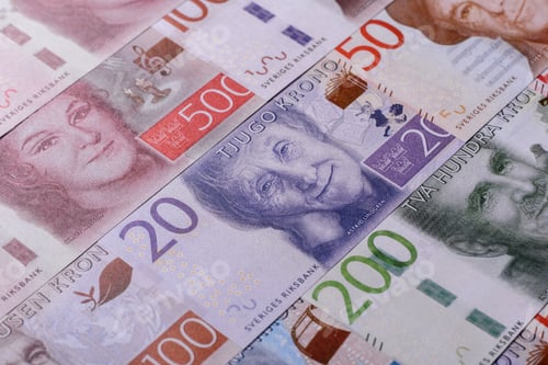 Preview: Sweden, Swedish paper money, real banknotes as currency for exchange or travel. Swedish money
