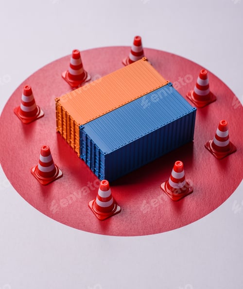 Preview: The cargo container ban on the japanese flag as a conceptual backdrop. The cargo container embargo