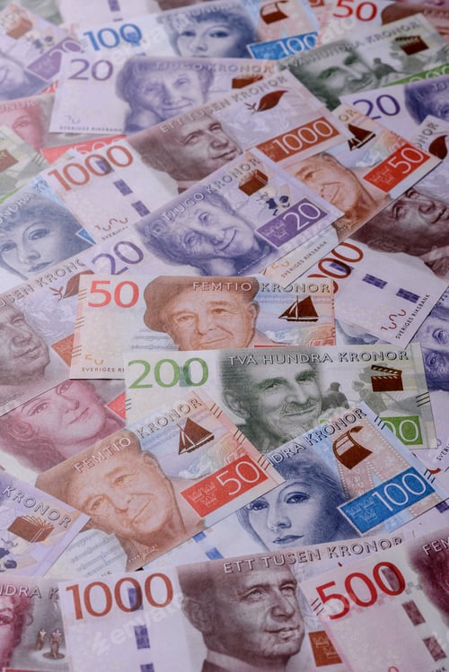 Preview: Sweden, Swedish paper money, real banknotes as currency for exchange or travel. Swedish money