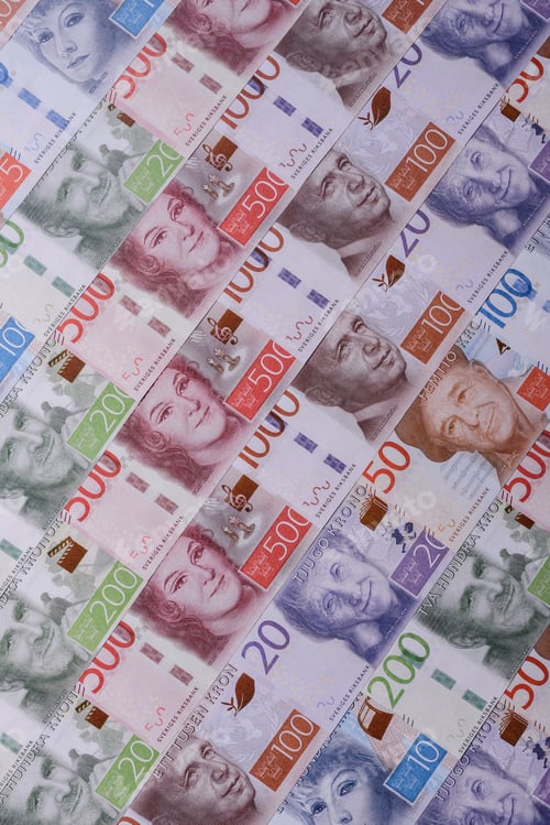 Preview: Sweden, Swedish paper money, real banknotes as currency for exchange or travel. Swedish money