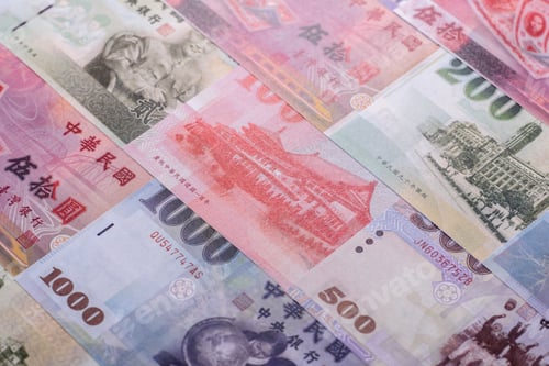 Preview: Taiwan, Taiwanese paper banknotes and coins, dollars of various denominations. Taiwanese dollars