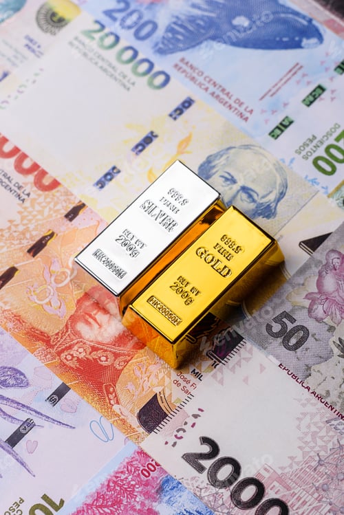 Preview: Gold and silver bullion or ingots as metals for bank storage, investments. Gold and silver bars