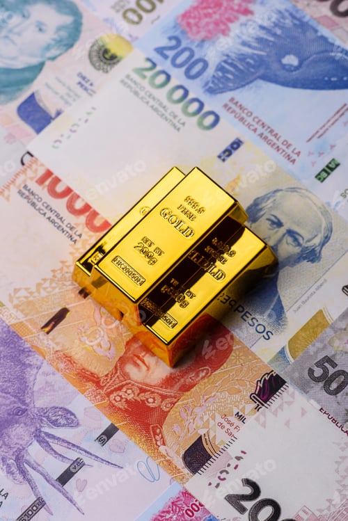 Preview: Argentine gold bars or ingots as a tool for balance, financial investment. Argentine gold bars
