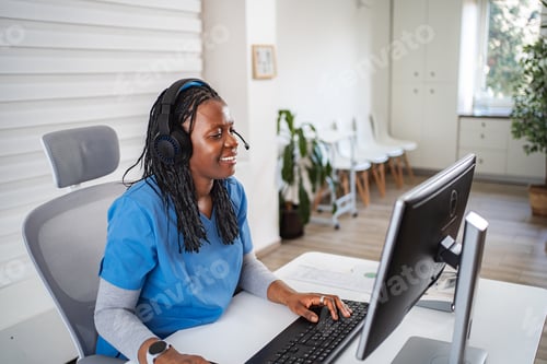 Preview: Female nurse providing online healthcare assistance to patient