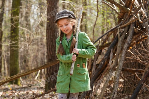 Preview: Girl In Retro Style Standing By Teepee