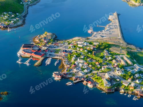 Preview: Aerial drone view of Reine and Hamnoy villages, Lofoten islands, Norway.