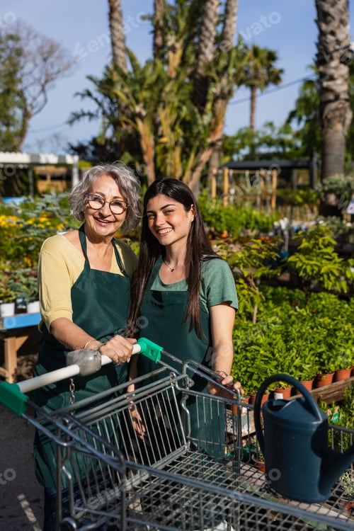 Preview: Garden center workers pushing shopping cart