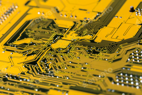 Preview: Close view of a circuit board showing connections and components during electronic design work