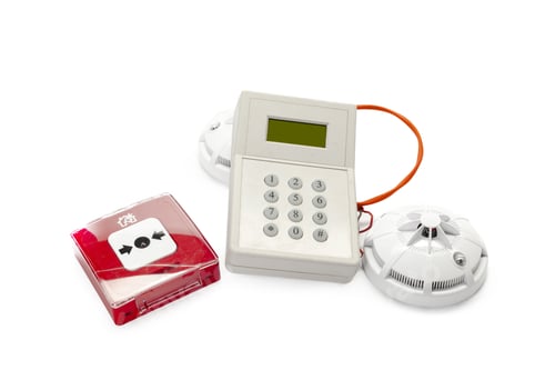 Preview: Fire alarm system components on a white background for safety purposes